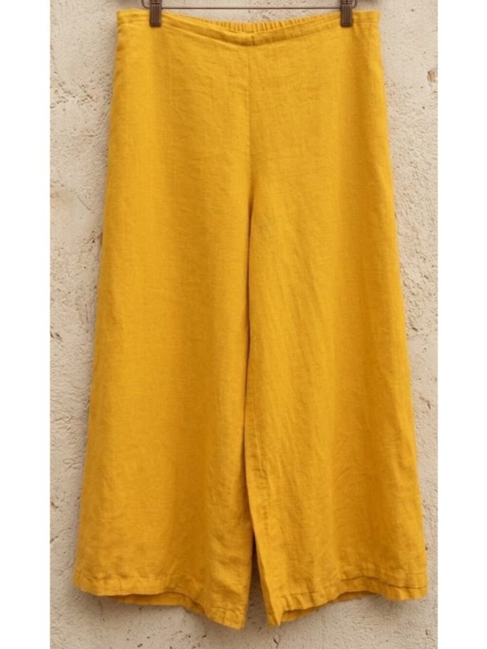 Bryn Walker XL 100% Linen Wide Leg Pants Cropped Capri Palazzo Culottes Yellow